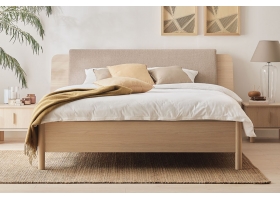 Omm Double Wooden Bed with Slanted Headboard - 160 x 200 cm