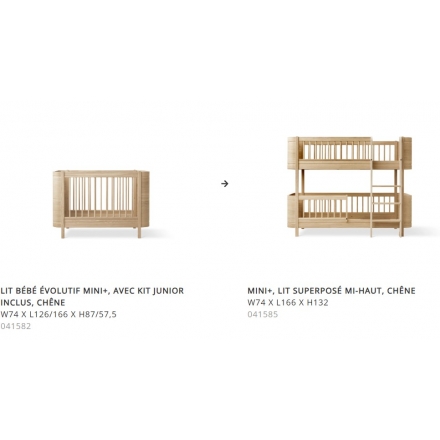 Conversion kit from Wood Mini+ to Wood Mini+ bunk bed - Oak