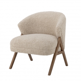 Camino armchair in beige bouclé and dark wood