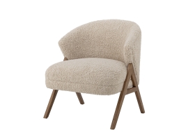 Camino armchair in beige bouclé and dark wood
