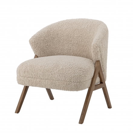 Camino armchair in beige bouclé and dark wood