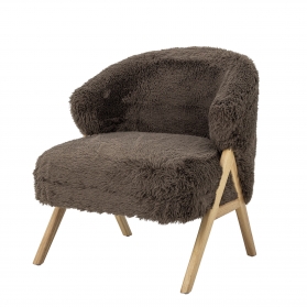 Fauteuil Camino en fausse fourrure marron et bois clair
