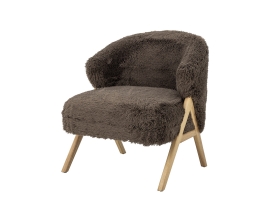 Fauteuil Camino en fausse fourrure marron et bois clair