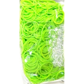 Rainbow Loom ~Pack of 600 Neon Green rubber bands and 24 C-clips~