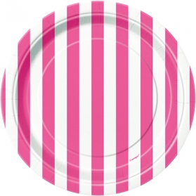 Pink Lollipop ~Set de 8 assiettes rayées rose et blanc~