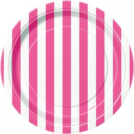 Pink Lollipop ~Set de 8 assiettes rayées rose et blanc~