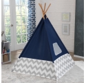 Tente Tipi d'indien bleu marine à chevrons gris et blanc