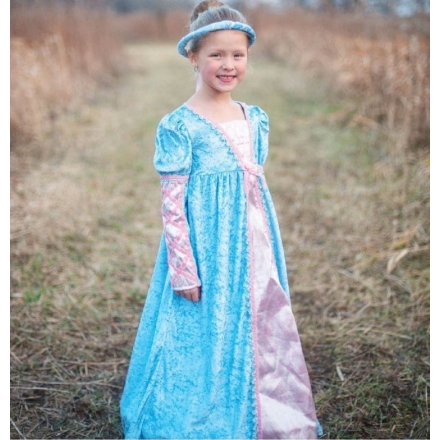 Robe de Princesse bleu, argent et rose avec sa coiffe