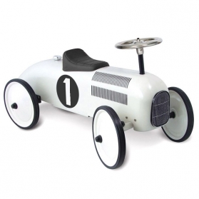 Voiture de course porteur en métal blanc