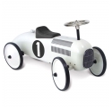 Voiture de course porteur en métal blanc