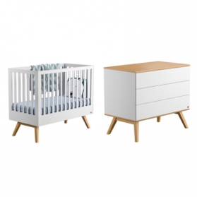 Pack Duo : Lit bébé 60 x 120 + Commode à langer Nature - Blanc