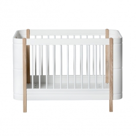 Lit bébé évolutif 5 en 1 avec kit junior inclus - MINI + Basic WOOD - Blanc/Chêne