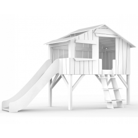 Lit Cabane avec Toboggan Mathy By Bols 90x190 cm - Blanc