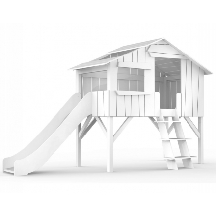 Lit Cabane avec Toboggan Mathy By Bols 90x190 cm - Blanc