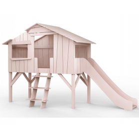 Lit Cabane avec Toboggan Mathy By Bols 90x190 cm - Rose hiver