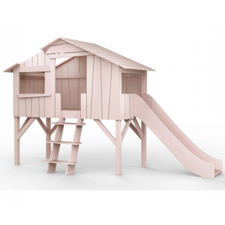 Lit Cabane avec Toboggan Mathy By Bols 90x190 cm - Rose poudré