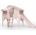 Lit Cabane avec Toboggan Mathy By Bols 90x190 cm - Rose poudré
