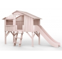 Lit Cabane avec Toboggan Mathy By Bols 90x190 cm - Rose poudré