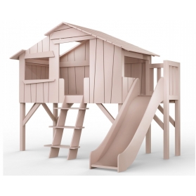 Treehouse Single bed and slide with plateform 90 x 190 cm by MATHY BY BOLS - Winter pink