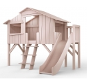 Treehouse Single bed and slide with plateform 90 x 190 cm by MATHY BY BOLS - Powder pink