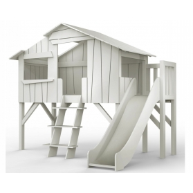 Lit Cabane avec Toboggan et plateforme Mathy By Bols 90x190 cm - Gris perle