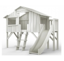 Lit Cabane avec Toboggan et plateforme Mathy By Bols 90x190 cm - Gris perle