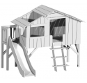 Lit Cabane avec Toboggan et plateforme Mathy By Bols 90x190 cm - Gris perle