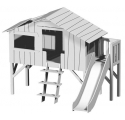 Lit Cabane avec Toboggan et plateforme Mathy By Bols 90x190 cm - Gris perle