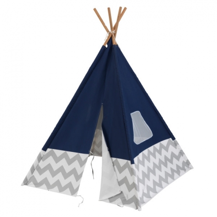 Tente Tipi d'indien bleu marine à chevrons gris et blanc