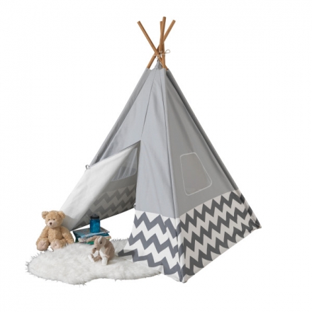 Tente Tipi d'indien gris à chevrons gris et blanc
