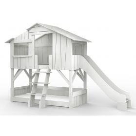 Lit Cabane superposé avec Toboggan Mathy By Bols 90x190 cm - Gris perle