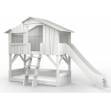Lit Cabane superposé avec Toboggan Mathy By Bols 90x190 cm - Gris perle