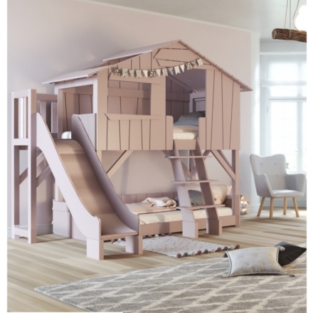 Treehouse Bunk bed and slide with plateform 90 x 190 cm by MATHY BY BOLS - Winter pink