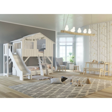 Treehouse Bunk bed and slide with plateform 90 x 190 cm by MATHY BY BOLS - White