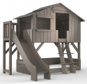 Lit Cabane superposé avec Toboggan et plateforme Mathy By Bols 90x190 cm - Lin