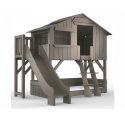Lit Cabane superposé avec Toboggan et plateforme Mathy By Bols 90x190 cm - Lin
