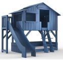 Lit Cabane superposé avec Toboggan et plateforme Mathy By Bols 90x190 cm - Bleu Atlantic