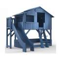 Lit Cabane superposé avec Toboggan et plateforme Mathy By Bols 90x190 cm - Bleu Atlantic
