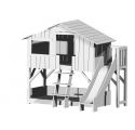 Lit Cabane superposé avec Toboggan et plateforme Mathy By Bols 90x190 cm - Bleu Atlantic