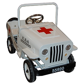 Voiture à pédales Jeep US en métal blanc - Ambulance Croix rouge
