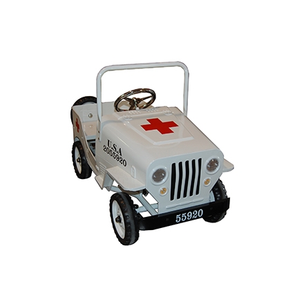 Voiture à pédales Jeep US en métal blanc - Ambulance Croix rouge