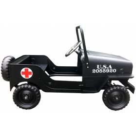 Voiture à pédales Jeep US en métal noir - Ambulance Croix rouge