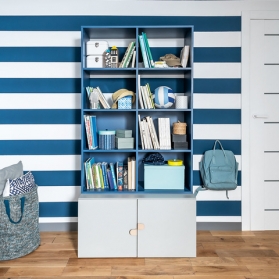 Ensemble Bibliothèque bleu et Commode grise