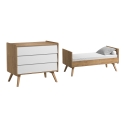 Pack Duo : Lit bébé évolutif 70 x 140 + Commode à langer Vintage VOX - Blanc / Naturel