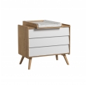 Pack Duo : Lit bébé évolutif 70 x 140 + Commode à langer Vintage VOX - Blanc / Naturel