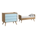Pack Duo : Lit bébé évolutif 70 x 140 + Commode à langer Vintage VOX - Bleu / Naturel