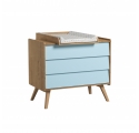 Pack Duo : Lit bébé évolutif 70 x 140 + Commode à langer Vintage VOX - Bleu / Naturel