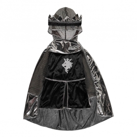 Costume de Chevalier 3 pièces argent :  tunique, cape et couronne