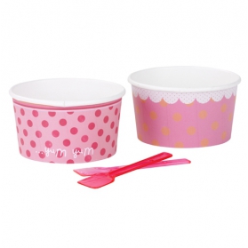 Pink Lollipop ~Set de 8 pots à glace rose à pois avec les petites cuillères~