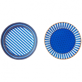 Blue Stripes ~Set de 8 assiettes à pois et à rayures bleu~